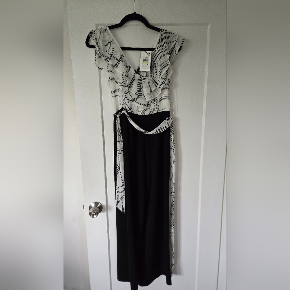Macy's Monochrome Ruffle Jumpsuit